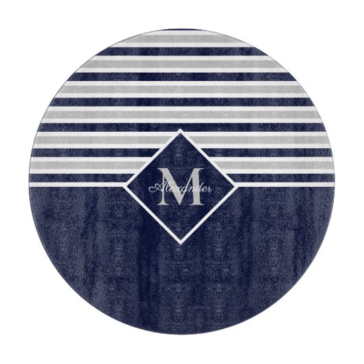 Nautic Modern Navy Blue Gray Monogram Schneidebrett (Vorderseite)