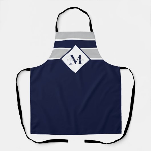 Nautic Modern Navy Blue Gray Monogram Schürze (Vorderseite)