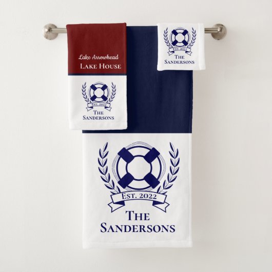 Nautic Modern Navy Blue Monogram Lake House Bath Badhandtuch Set (Insitu)