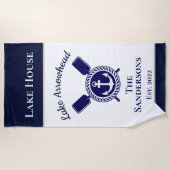 Nautic Modern Navy Blue Monogram Lake House Strandtuch (Vorderseite)
