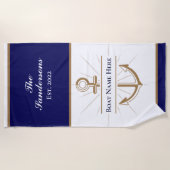 Nautic Modern Navy Blue Monogram Lake House Strandtuch (Vorderseite)
