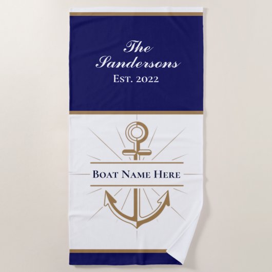 Nautic Modern Navy Blue Monogram Lake House Strandtuch (Vorderseite)
