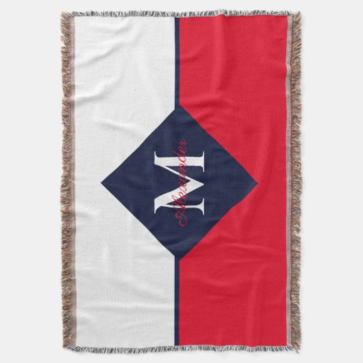 Nautic Modern Navy Blue Red Monogram Doormat Decke (Vorderseite Vertikal)