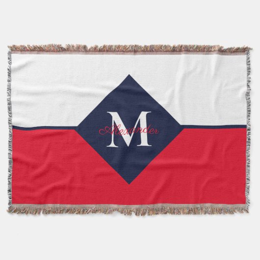 Nautic Modern Navy Blue Red Monogram Doormat Decke (Vorderseite)