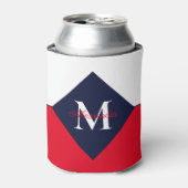 Nautic Modern Navy Blue Red Monogram Dosenkühler (Kanne Vorderseite)