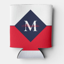 Nautic Modern Navy Blue Red Monogram
