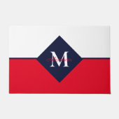 Nautic Modern Navy Blue Red Monogram Fußmatte (Vorderseite)