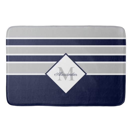 Nautic Modern Navy Gray Monogram Badematte (Vorderseite)