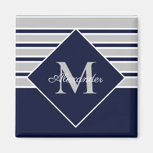 Nautic Modern Navy Gray Monogramm Magnet