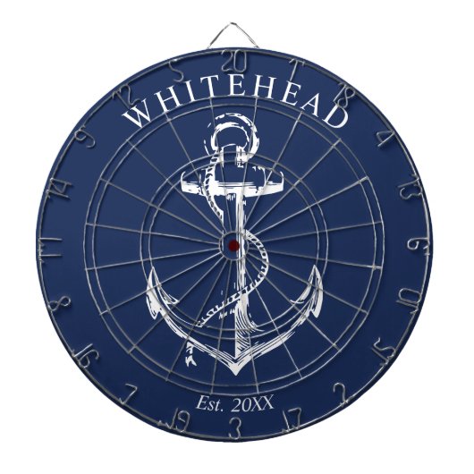 Nautic Monogram Anchor Navy Blue Dartscheibe (vorne)