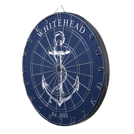 Nautic Monogram Anchor Navy Blue Dartscheibe (Vorderseite rechts)