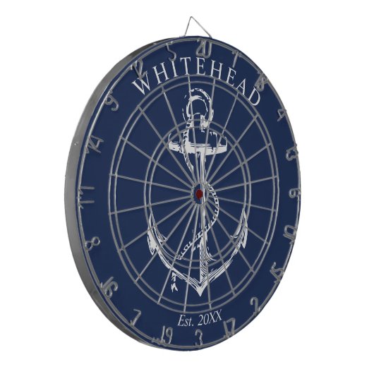 Nautic Monogram Anchor Navy Blue Dartscheibe (Vorderseite Links)
