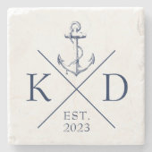 Nautic Monogram Anchor Navy Steinuntersetzer (Vorderseite)