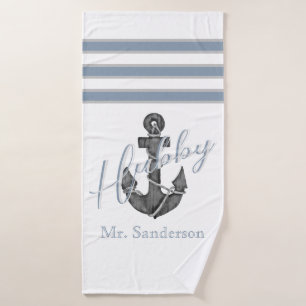 Nautic Monogram Dusty Blue Floral Anchor Beach Badehandtuch