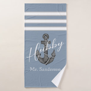 Nautic Monogram Dusty Blue Floral Anchor Beach Badehandtuch