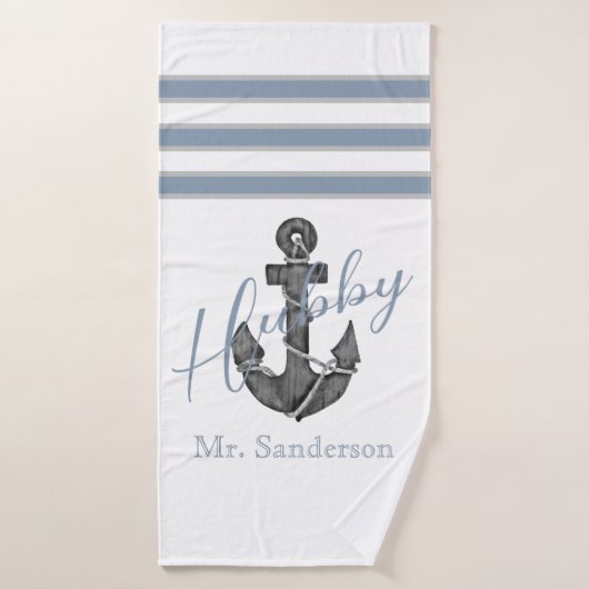Nautic Monogram Dusty Blue Floral Anchor Beach Badehandtuch (Badehandtuch)