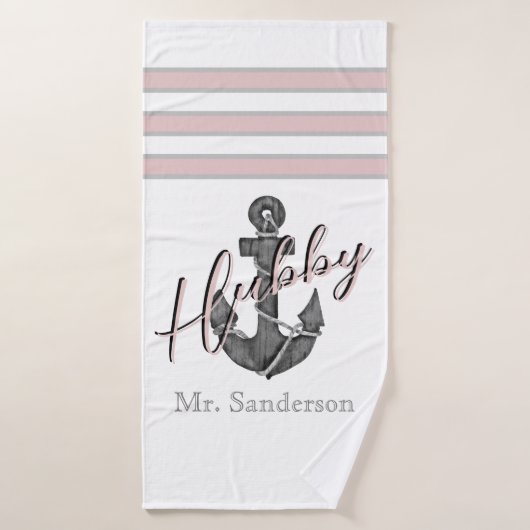 Nautic Monogram Dusty Rose Pink Floral Anker Badehandtuch (Badehandtuch)