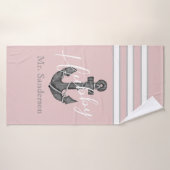 Nautic Monogram Dusty Rose Pink Floral Anker Badehandtuch (Badehandtuch)
