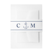 Nautic Monogram Navy Anchor Wedding Einladungsbanderole (Vorderseite Beispiel)