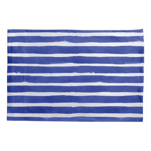 Nautic Monogram Navy Blue Striping Watercolor Kissenbezug (Rückseite-Links)