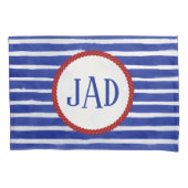 Nautic Monogram Navy Blue Striping Watercolor Kissenbezug (Vorderseite-Links)
