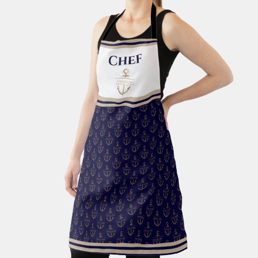 Nautic Monogram Navy Blue White Gold Schürze (InSitu)