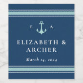 Nautic Monogram Wedding Navy Blue Weinetikett (Einzelnes Label)
