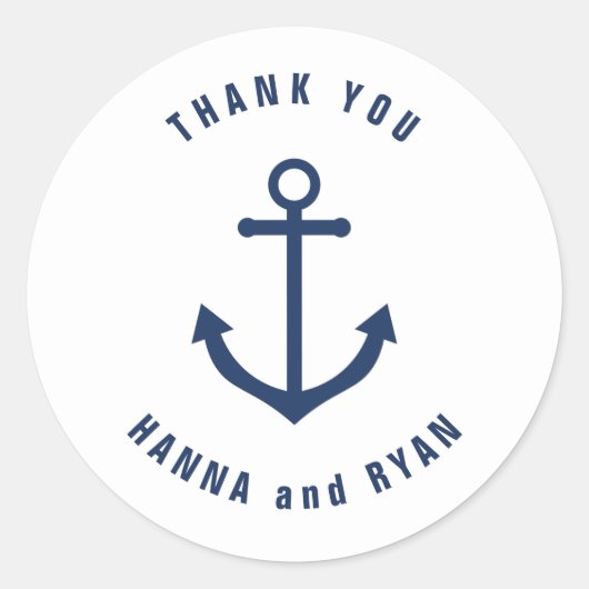 Nautic Navy Anchor Hochzeit danke Ihnen Stickers (Vorderseite)