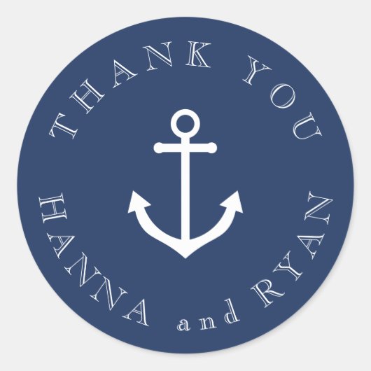 Nautic Navy Anchor Hochzeit danke Ihnen Stickers (Vorderseite)