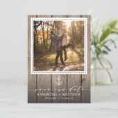Nautic Navy Anchor Rustic Wood Foto Hochzeit Save The Date (Stehend Vorderseite)
