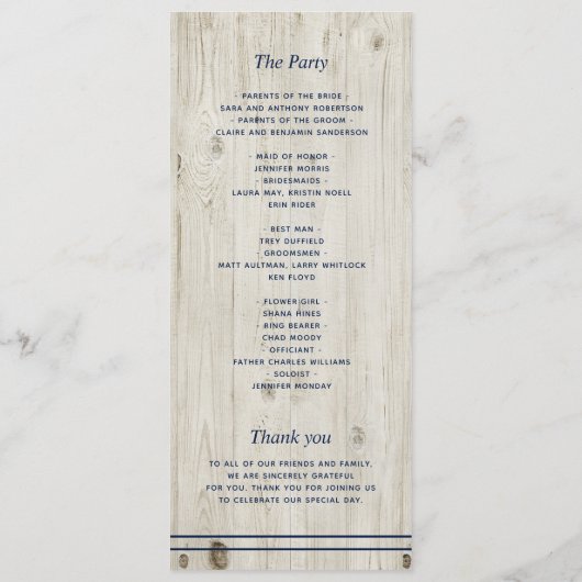 Nautic Navy Anchor Rustic Wood Wedding Programm (Rückseite)