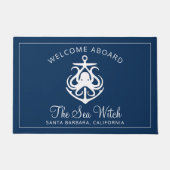 Nautic Navy Blauer Name an Bord Fußmatte (Vorderseite)