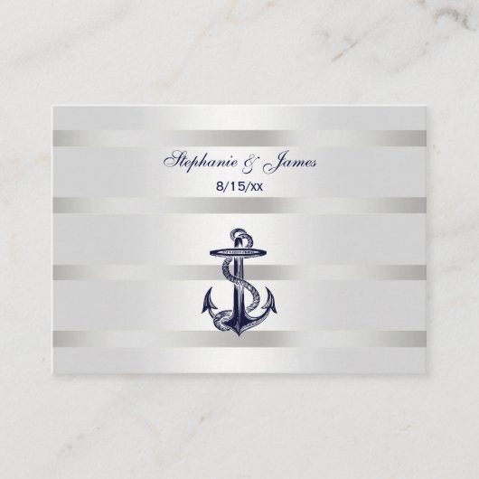 Nautic Navy Blu Anchor Silver Whit Platzkarten #2 (Vorderseite)