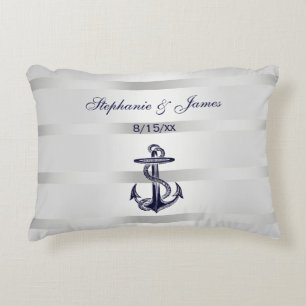 Nautic Navy Blu Anchor Silver White Zierkissen