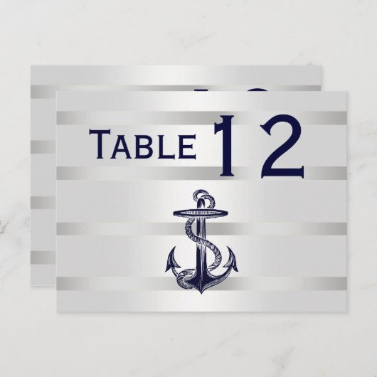 Nautic Navy Blu Anchor Silver Wht H Tischnummer (Vorne/Hinten)