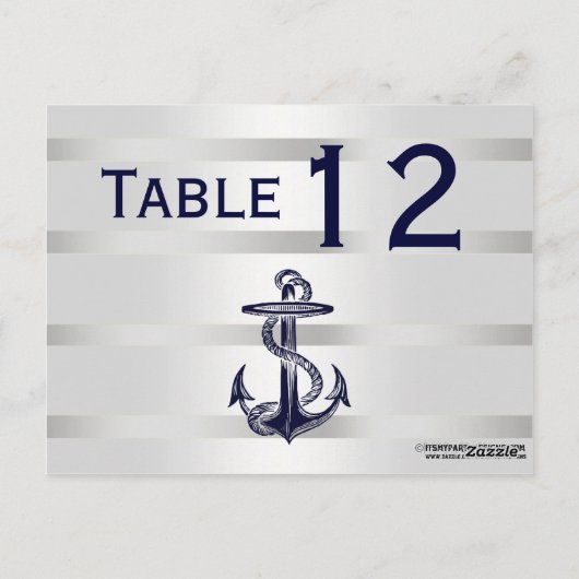 Nautic Navy Blu Anchor Silver Wht H Tischnummer (Rückseite)