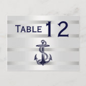 Nautic Navy Blu Anchor Silver Wht H Tischnummer (Vorderseite)