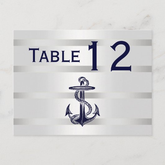 Nautic Navy Blu Anchor Silver Wht H Tischnummer (Vorderseite)