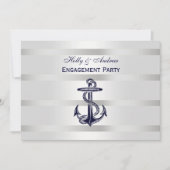 Nautic Navy Blu Anchor Silver Wt BG H Verlobung Einladung (Vorderseite)