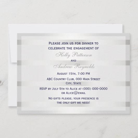 Nautic Navy Blu Anchor Silver Wt BG H Verlobung Einladung (Rückseite)