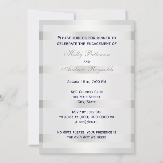 Nautic Navy Blu Anchor Silver Wt BG V Verlobung Einladung (Rückseite)