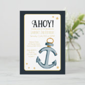 Nautic Navy Blue Ahoy Birthday Einladung (Stehend Vorderseite)