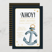 Nautic Navy Blue Ahoy Birthday Einladung (Vorne/Hinten)