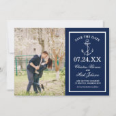 Nautic Navy Blue Anchor 2 Foto Save the Date Einladung (Vorderseite)