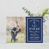 Nautic Navy Blue Anchor 2 Foto Save the Date Einladung (Stehend Vorderseite)