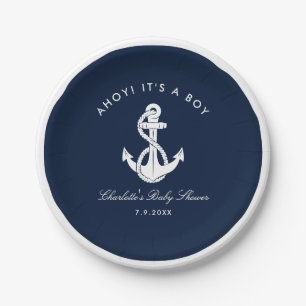 Nautic Navy Blue Anchor Baby Shooter Pappteller