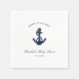 Nautic Navy Blue Anchor Baby Shooting Paper Serviette