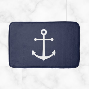Nautic Navy Blue Anchor Badematte