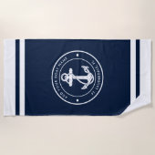 Nautic Navy Blue Anchor Boat Name Custom Strandtuch (Vorderseite)