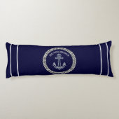 Nautic Navy Blue Anchor Coastal Monogram Beach Seitenschläferkissen (Rückseite)